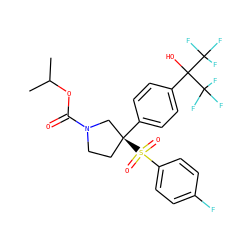 CC(C)OC(=O)N1CC[C@](c2ccc(C(O)(C(F)(F)F)C(F)(F)F)cc2)(S(=O)(=O)c2ccc(F)cc2)C1 ZINC001772652897