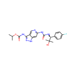 CC(C)OC(=O)Nc1n[nH]c2cc(NC(=O)N[C@@H](c3ccc(F)cc3)C(C)(C)O)ncc12 ZINC001772573033