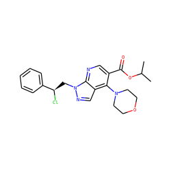 CC(C)OC(=O)c1cnc2c(cnn2C[C@@H](Cl)c2ccccc2)c1N1CCOCC1 ZINC000013675507