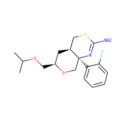 CC(C)OC[C@H]1C[C@H]2CSC(N)=N[C@@]2(c2ccccc2F)CO1 ZINC000142525003
