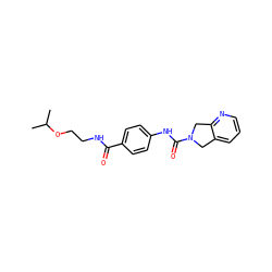 CC(C)OCCNC(=O)c1ccc(NC(=O)N2Cc3cccnc3C2)cc1 ZINC000167488722