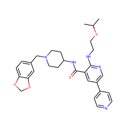 CC(C)OCCNc1ncc(-c2ccncc2)cc1C(=O)NC1CCN(Cc2ccc3c(c2)OCO3)CC1 ZINC000028525804