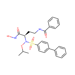 CC(C)ON([C@H](CCNC(=O)c1ccccc1)C(=O)NO)S(=O)(=O)c1ccc(-c2ccccc2)cc1 ZINC000117104125