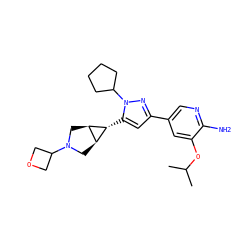 CC(C)Oc1cc(-c2cc([C@@H]3[C@H]4CN(C5COC5)C[C@H]43)n(C3CCCC3)n2)cnc1N ZINC000148075463