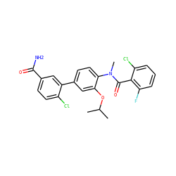 CC(C)Oc1cc(-c2cc(C(N)=O)ccc2Cl)ccc1N(C)C(=O)c1c(F)cccc1Cl ZINC000221913089
