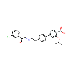 CC(C)Oc1cc(-c2ccc(CCNC[C@H](O)c3cccc(Cl)c3)cc2)ccc1C(=O)O ZINC000029131855