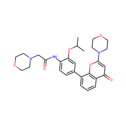 CC(C)Oc1cc(-c2cccc3c(=O)cc(N4CCOCC4)oc23)ccc1NC(=O)CN1CCOCC1 ZINC000101394081
