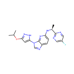 CC(C)Oc1cc(-n2cnc3ccc(N[C@@H](C)c4ncc(F)cn4)nc32)[nH]n1 ZINC000096167835