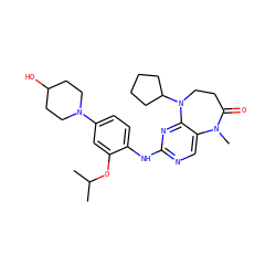 CC(C)Oc1cc(N2CCC(O)CC2)ccc1Nc1ncc2c(n1)N(C1CCCC1)CCC(=O)N2C ZINC000114233712
