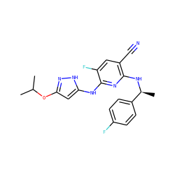 CC(C)Oc1cc(Nc2nc(N[C@@H](C)c3ccc(F)cc3)c(C#N)cc2F)[nH]n1 ZINC000035826623