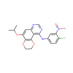 CC(C)Oc1cc2ncnc(Nc3ccc(Cl)c([N+](=O)[O-])c3)c2c2c1OCCO2 ZINC000653859671