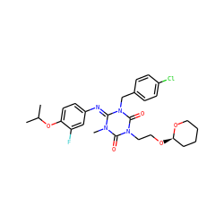 CC(C)Oc1ccc(/N=c2\n(C)c(=O)n(CCO[C@@H]3CCCCO3)c(=O)n2Cc2ccc(Cl)cc2)cc1F ZINC000200521125