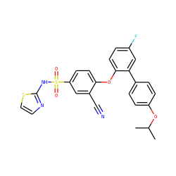 CC(C)Oc1ccc(-c2cc(F)ccc2Oc2ccc(S(=O)(=O)Nc3nccs3)cc2C#N)cc1 ZINC000095581517