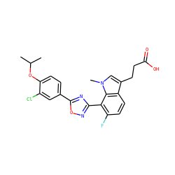 CC(C)Oc1ccc(-c2nc(-c3c(F)ccc4c(CCC(=O)O)cn(C)c34)no2)cc1Cl ZINC000084620156