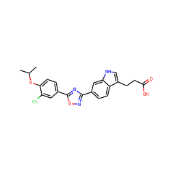CC(C)Oc1ccc(-c2nc(-c3ccc4c(CCC(=O)O)c[nH]c4c3)no2)cc1Cl ZINC000084619205