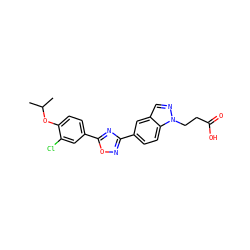 CC(C)Oc1ccc(-c2nc(-c3ccc4c(cnn4CCC(=O)O)c3)no2)cc1Cl ZINC000043200483
