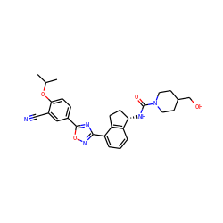 CC(C)Oc1ccc(-c2nc(-c3cccc4c3CC[C@@H]4NC(=O)N3CCC(CO)CC3)no2)cc1C#N ZINC000202703544