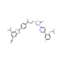 CC(C)Oc1ccc(F)cc1-c1ccc(N2C[C@H](CNC(=O)c3ccc(-c4nc5cc(C#N)cc(C(C)C)c5o4)cc3)OC2=O)nc1 ZINC000072132796