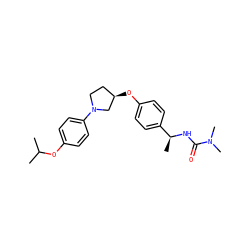 CC(C)Oc1ccc(N2CC[C@@H](Oc3ccc([C@H](C)NC(=O)N(C)C)cc3)C2)cc1 ZINC001772642267