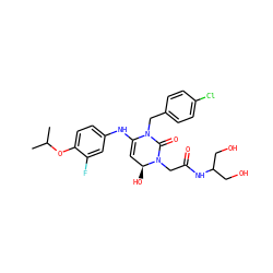 CC(C)Oc1ccc(NC2=C[C@H](O)N(CC(=O)NC(CO)CO)C(=O)N2Cc2ccc(Cl)cc2)cc1F ZINC001772629964