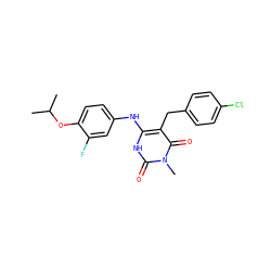CC(C)Oc1ccc(Nc2[nH]c(=O)n(C)c(=O)c2Cc2ccc(Cl)cc2)cc1F ZINC000204095917