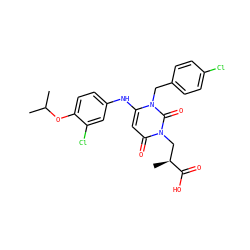 CC(C)Oc1ccc(Nc2cc(=O)n(C[C@H](C)C(=O)O)c(=O)n2Cc2ccc(Cl)cc2)cc1Cl ZINC000204097709