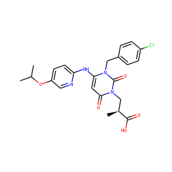 CC(C)Oc1ccc(Nc2cc(=O)n(C[C@H](C)C(=O)O)c(=O)n2Cc2ccc(Cl)cc2)nc1 ZINC000204095458