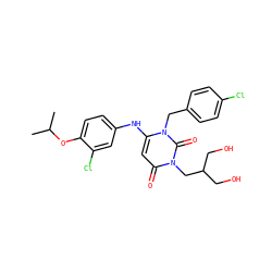 CC(C)Oc1ccc(Nc2cc(=O)n(CC(CO)CO)c(=O)n2Cc2ccc(Cl)cc2)cc1Cl ZINC000204097688