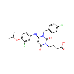 CC(C)Oc1ccc(Nc2cc(=O)n(CCCC(=O)O)c(=O)n2Cc2ccc(Cl)cc2)cc1Cl ZINC000204095138