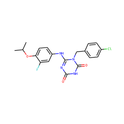 CC(C)Oc1ccc(Nc2nc(=O)[nH]c(=O)n2Cc2ccc(Cl)cc2)cc1F ZINC000145640636