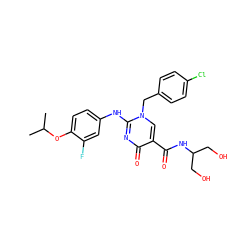 CC(C)Oc1ccc(Nc2nc(=O)c(C(=O)NC(CO)CO)cn2Cc2ccc(Cl)cc2)cc1F ZINC000204091698