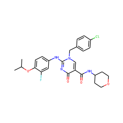 CC(C)Oc1ccc(Nc2nc(=O)c(C(=O)NC3CCOCC3)cn2Cc2ccc(Cl)cc2)cc1F ZINC000204098875
