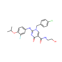 CC(C)Oc1ccc(Nc2nc(=O)c(C(=O)NCCO)cn2Cc2ccc(Cl)cc2)cc1F ZINC000204095981
