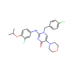 CC(C)Oc1ccc(Nc2nc(=O)c(N3CCOCC3)cn2Cc2ccc(Cl)cc2)cc1F ZINC000204092378