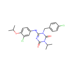 CC(C)Oc1ccc(Nc2nc(=O)n(C(C)C)c(=O)n2Cc2ccc(Cl)cc2)cc1Cl ZINC000145571081