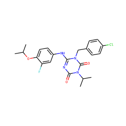 CC(C)Oc1ccc(Nc2nc(=O)n(C(C)C)c(=O)n2Cc2ccc(Cl)cc2)cc1F ZINC000200525152