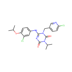 CC(C)Oc1ccc(Nc2nc(=O)n(C(C)C)c(=O)n2Cc2ccc(Cl)nc2)cc1Cl ZINC000200510048