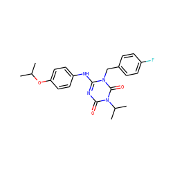 CC(C)Oc1ccc(Nc2nc(=O)n(C(C)C)c(=O)n2Cc2ccc(F)cc2)cc1 ZINC000145625645
