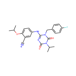 CC(C)Oc1ccc(Nc2nc(=O)n(C(C)C)c(=O)n2Cc2ccc(F)cc2)cc1C#N ZINC000200525323