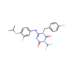 CC(C)Oc1ccc(Nc2nc(=O)n(C(F)F)c(=O)n2Cc2ccc(Cl)cc2)cc1F ZINC000200523468