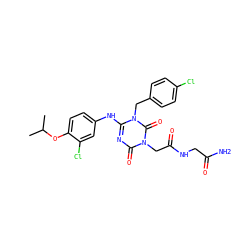 CC(C)Oc1ccc(Nc2nc(=O)n(CC(=O)NCC(N)=O)c(=O)n2Cc2ccc(Cl)cc2)cc1Cl ZINC000204188182