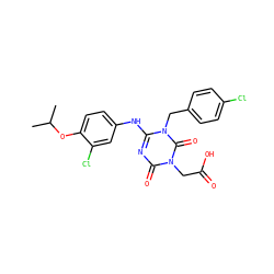 CC(C)Oc1ccc(Nc2nc(=O)n(CC(=O)O)c(=O)n2Cc2ccc(Cl)cc2)cc1Cl ZINC000200503756