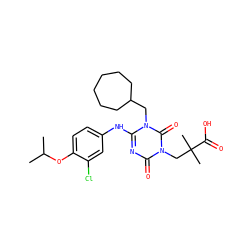 CC(C)Oc1ccc(Nc2nc(=O)n(CC(C)(C)C(=O)O)c(=O)n2CC2CCCCCC2)cc1Cl ZINC000200519310