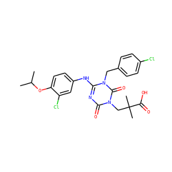 CC(C)Oc1ccc(Nc2nc(=O)n(CC(C)(C)C(=O)O)c(=O)n2Cc2ccc(Cl)cc2)cc1Cl ZINC000200518268