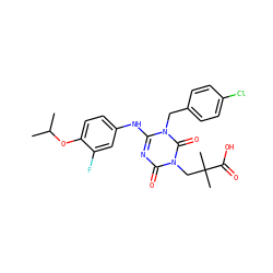 CC(C)Oc1ccc(Nc2nc(=O)n(CC(C)(C)C(=O)O)c(=O)n2Cc2ccc(Cl)cc2)cc1F ZINC000200525370