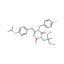 CC(C)Oc1ccc(Nc2nc(=O)n(CC(C)(CO)CO)c(=O)n2Cc2ccc(Cl)cc2)cc1F ZINC000145529606
