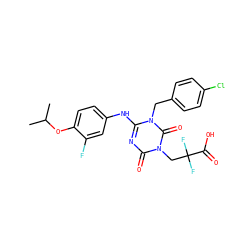 CC(C)Oc1ccc(Nc2nc(=O)n(CC(F)(F)C(=O)O)c(=O)n2Cc2ccc(Cl)cc2)cc1F ZINC000200525105