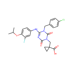 CC(C)Oc1ccc(Nc2nc(=O)n(CC3(C(=O)O)CC3)c(=O)n2Cc2ccc(Cl)cc2)cc1F ZINC000200511051