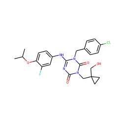 CC(C)Oc1ccc(Nc2nc(=O)n(CC3(CO)CC3)c(=O)n2Cc2ccc(Cl)cc2)cc1F ZINC000200516969