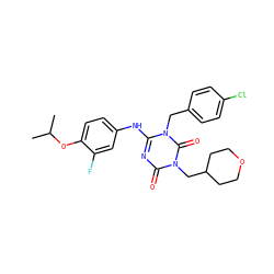CC(C)Oc1ccc(Nc2nc(=O)n(CC3CCOCC3)c(=O)n2Cc2ccc(Cl)cc2)cc1F ZINC000200529930